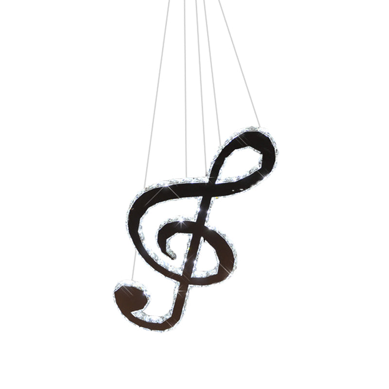 Contemporary Music Note Chandelier Light LED Crystal Hanging Pendant in Chrome, Warm/White Light