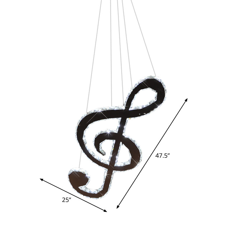 Zeitgenössische Musik Note Kronleuchter Licht LED -Kristallhängeanhänger in Chrom, warm/weißes Licht