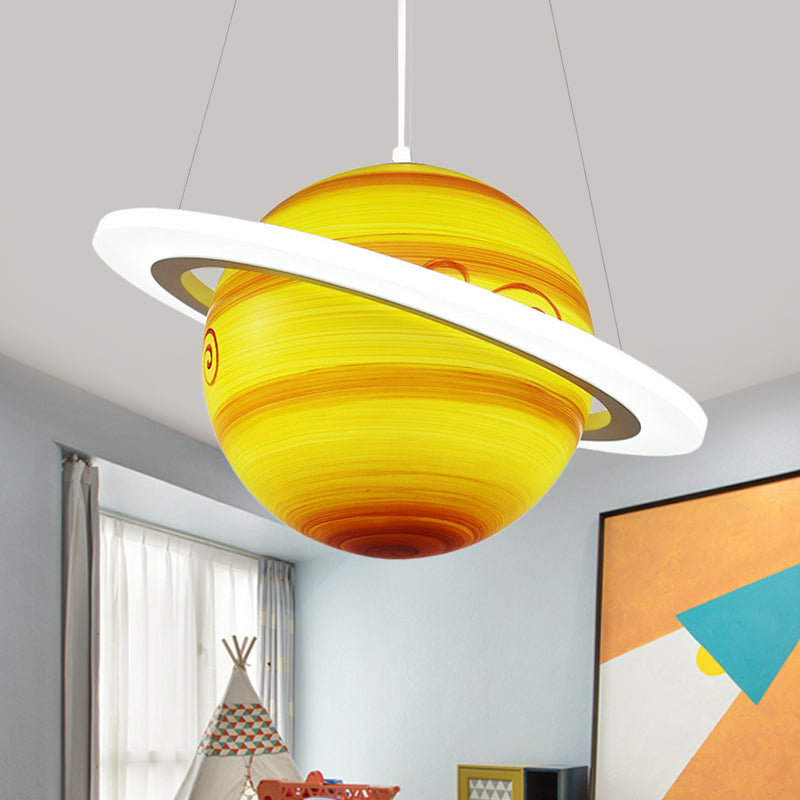 Kinderen 1 lampophanging Licht Geelbruine Jupiter/Blue Earth/Orange Sun Globe Hangkroonluchter met acrylschaduw