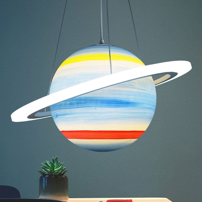 Kinder 1 Glühbaumsuspension hellgelbbrauner Jupiter/Blue Earth/Orange Sun Globe Anhänger Kronleuchter mit Acrylschatten