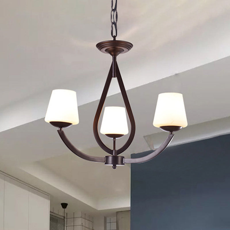 Opal Glass Black Black Light Light Cone 3/6/8 Heads Tradizionalismo Ciondolo a soffitto per soggiorno