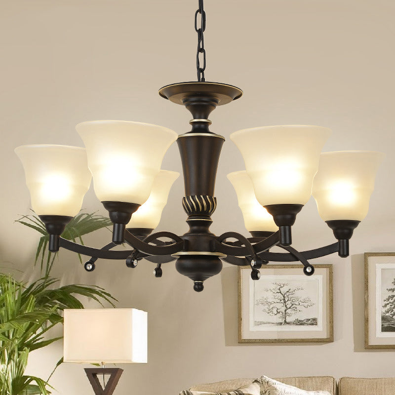6/8 bulbi il lampadario illuminazione in vetro smerigliato in vetro sospeso in nero per soggiorno