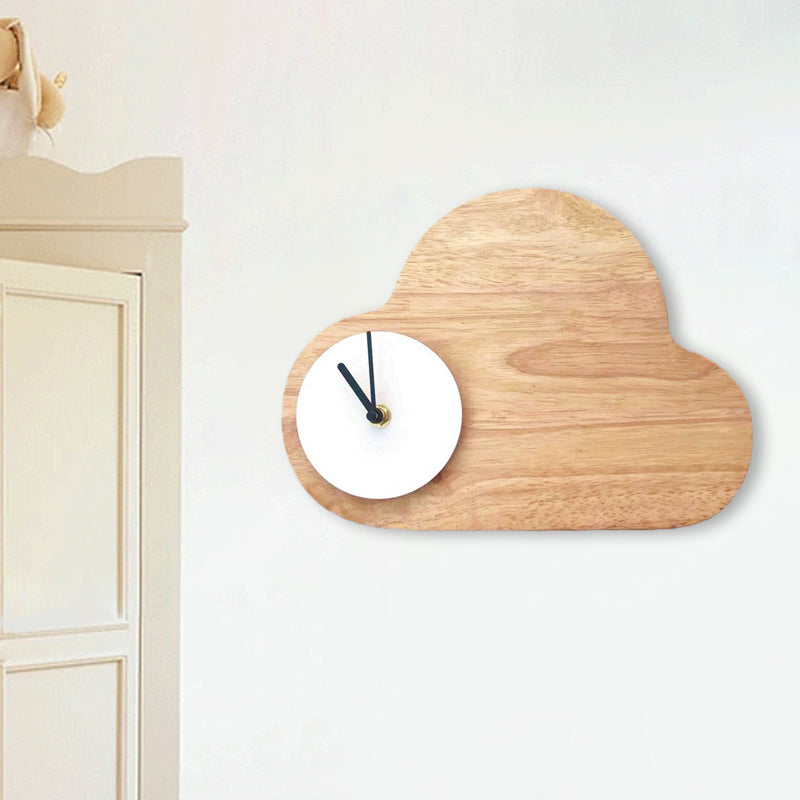 Cartoon Cloud Wood Flush Mount LED Wall Sconce Light with Black/White Clock for Kids Bedside, Warm/White Light