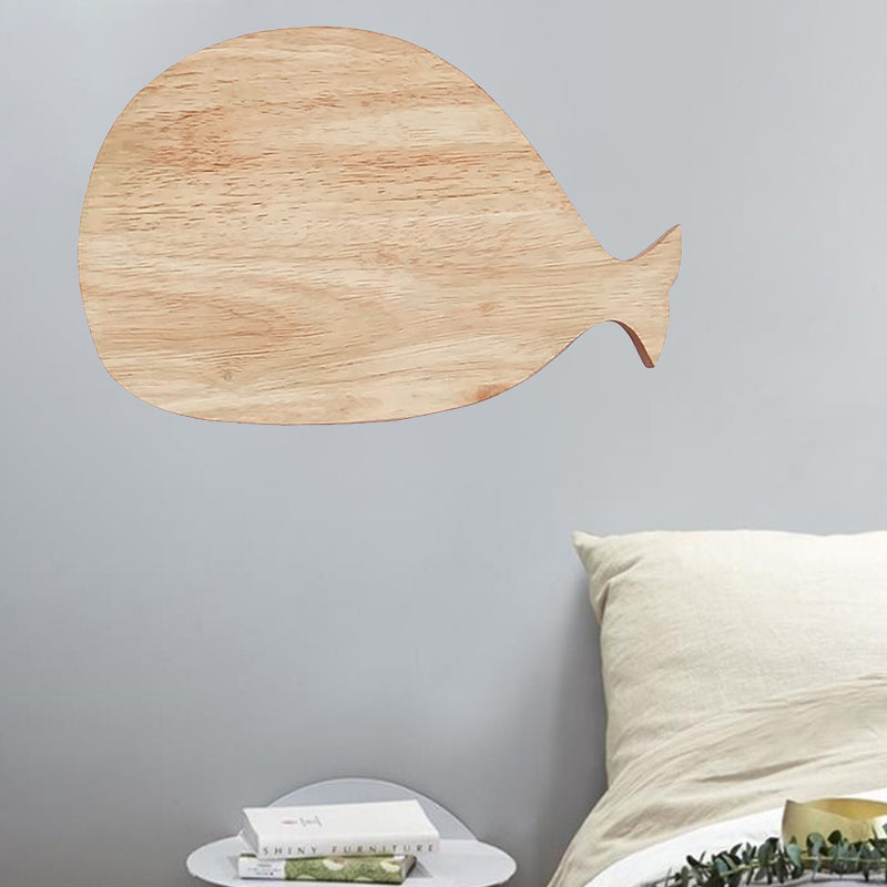 Zwart/wit/beige walvismuurverlichting Cartoon houten led spoelige wand sconce met/zonder klok in warm/wit licht