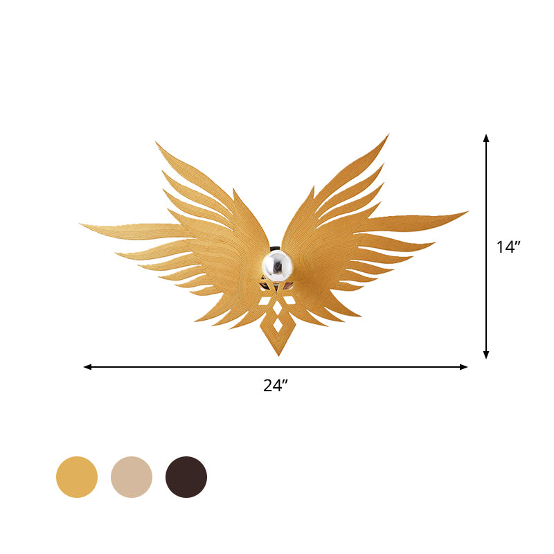 Wood Carved Eagle Wall Lamp Nordic Single Beige/Gold/Coffee Wall Sconce Lighting for Sitting Room
