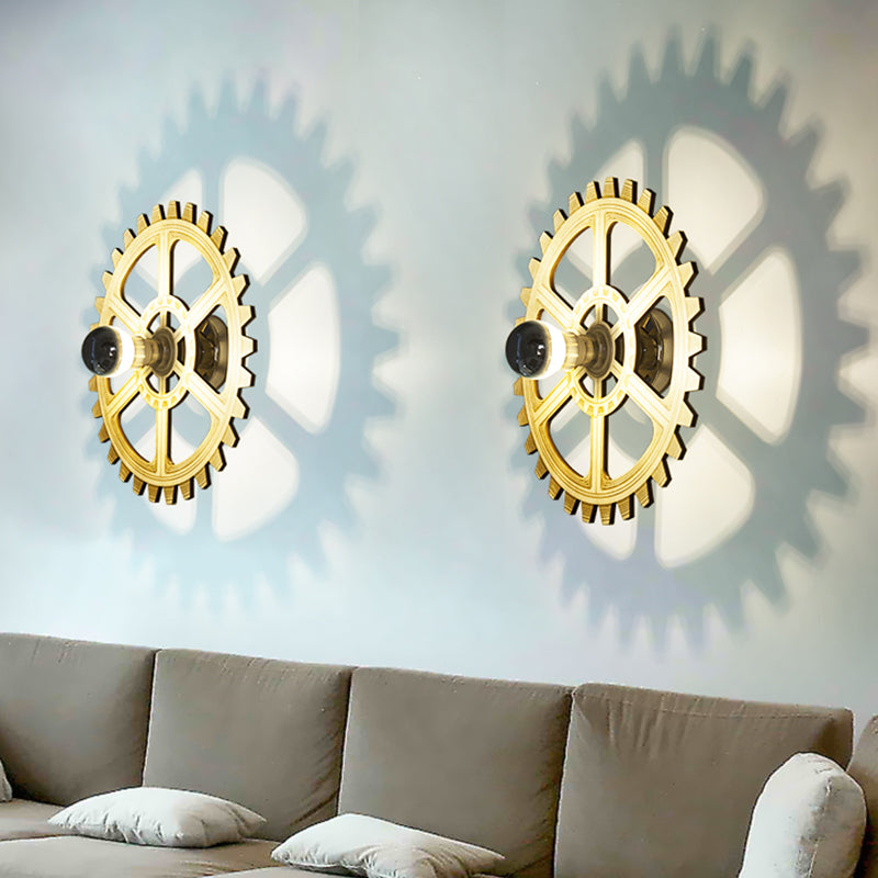 Gear Sconce Light Fixture Modern Novelty Wood 1-Light Parlor Wall Mounted Lamp with Exposed Bulb Design