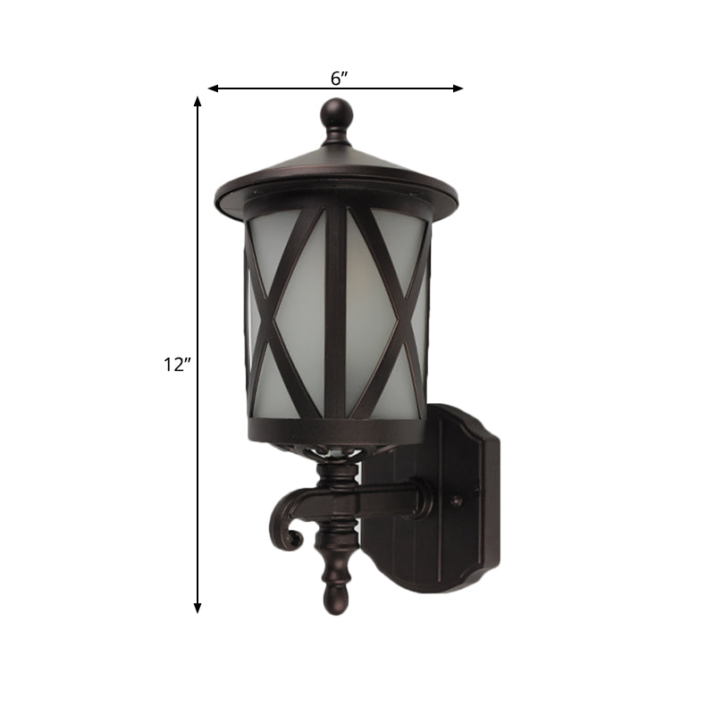Black X-Cage Wall Light Fixture Country Style Opal Glass 1 Head Yard Wall Mounted Lighting