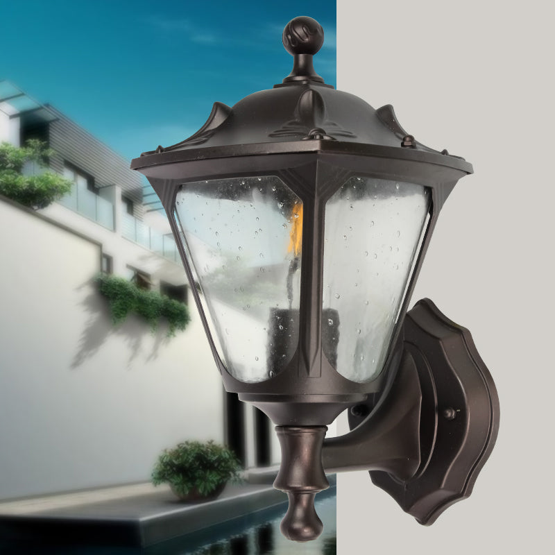 Lantaarn Buitenwandverlichting Makebestand Landelijke stijl Duidelijke bellenglas 1-Hoofd Black Surface Wall SCONCE
