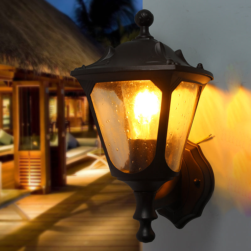 Lantaarn Buitenwandverlichting Makebestand Landelijke stijl Duidelijke bellenglas 1-Hoofd Black Surface Wall SCONCE