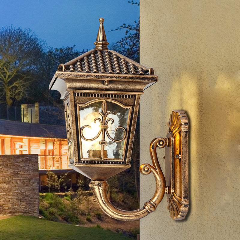 Black/Bronze 1 Light Wall Mount Light Farmhouse Clear Glass Lantern Shaped Wall Lighting