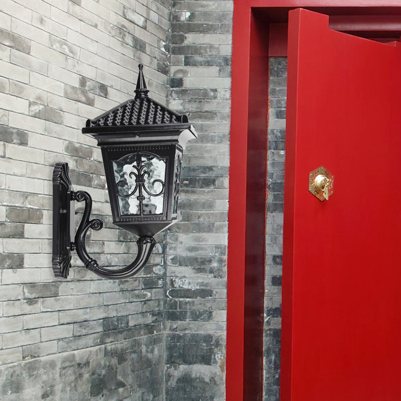 Black/Bronze 1 Light Wall Mount Light Farmhouse Clear Glass Lantern Shaped Wall Lighting