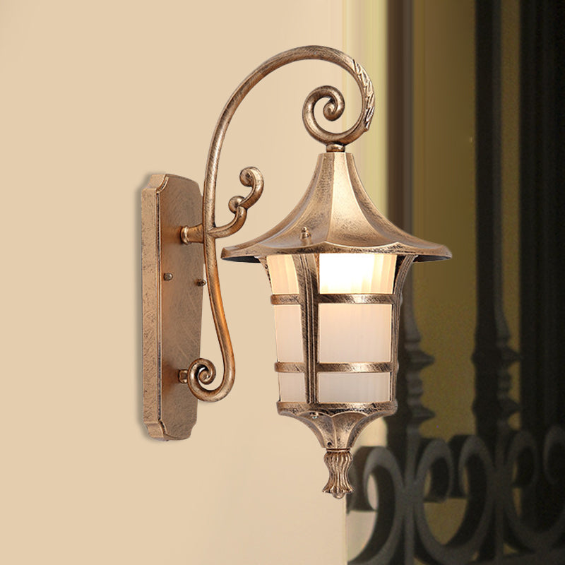 1 Bulb Wall Light Farmhouse Yard Wall Sconce Lighting with Lantern Opal Glass Shade in Black/Coffee