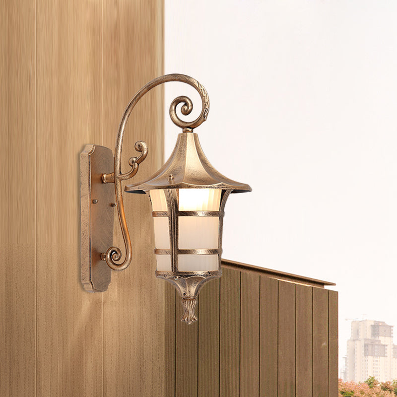 1 Bulb Wall Light Farmhouse Yard Wall Sconce Lighting with Lantern Opal Glass Shade in Black/Coffee