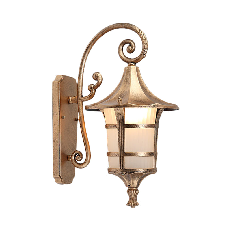 1 Bulb Wall Light Farmhouse Yard Wall Sconce Lighting with Lantern Opal Glass Shade in Black/Coffee
