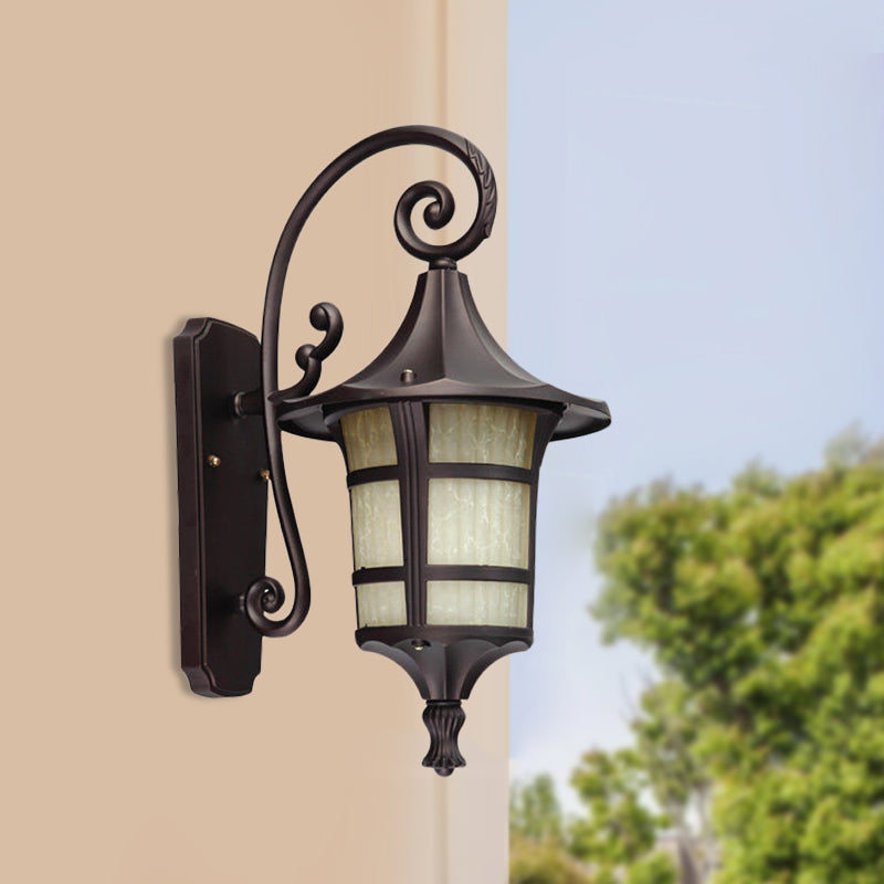 1 Bulb Wall Light Farmhouse Yard Wall Sconce Lighting with Lantern Opal Glass Shade in Black/Coffee