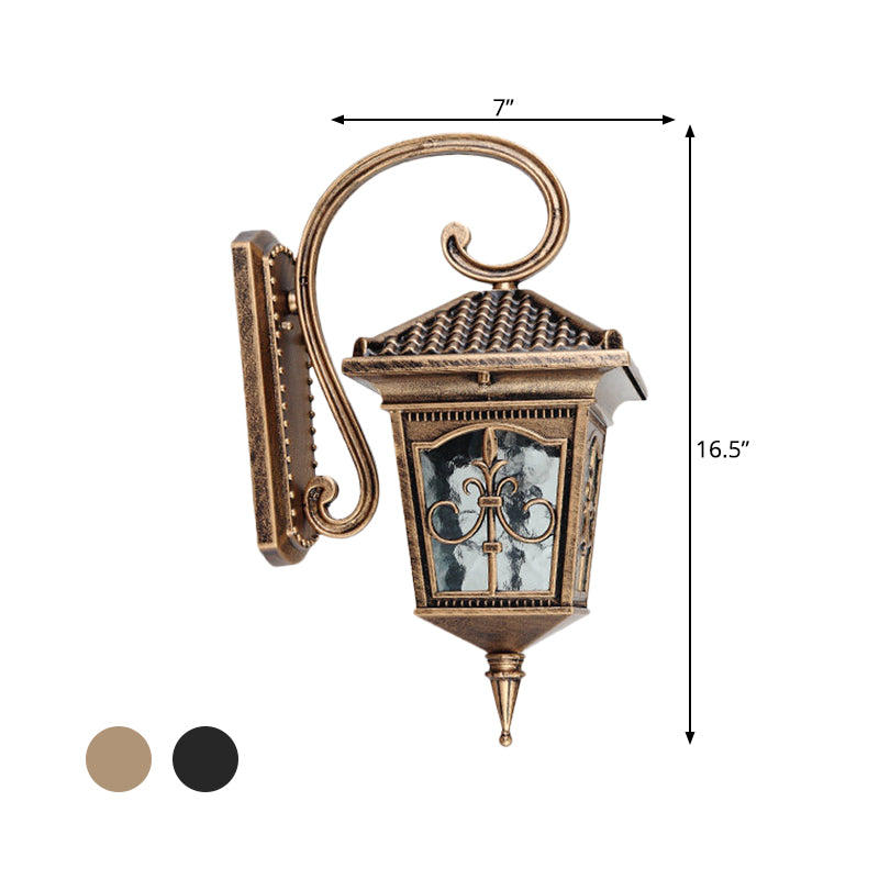 Vintage Pavilion Wall Lighting 1-Light Clear Water Glass Sconce Light in Black/Bronze with Curvy Arm