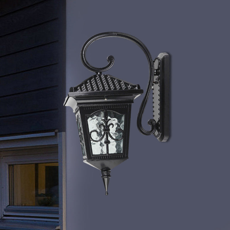 Vintage Pavilion Wall Lighting 1-Light Clear Water Glass Sconce Light in Black/Bronze with Curvy Arm