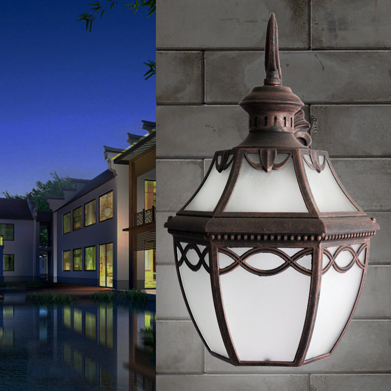 1 kop opaal glazen wand gemonteerd lamp lodge roest buiten lantaarnvormige wand sconce verlichting