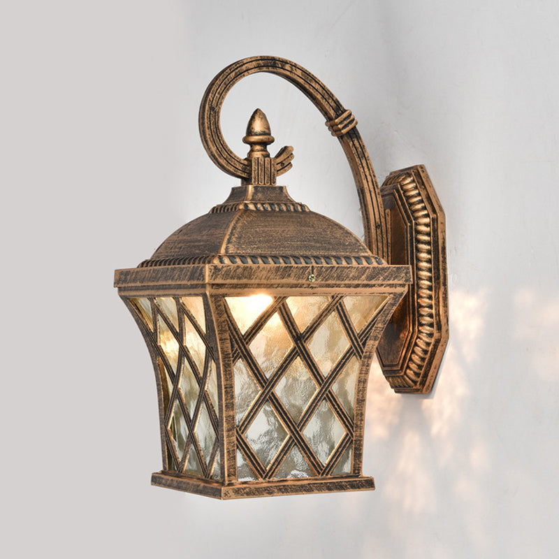1 Bulb Birdcage Wall Lighting Ideas Rustic Bronze Finish Clear Ripple Glass Wall Mounted Lamp
