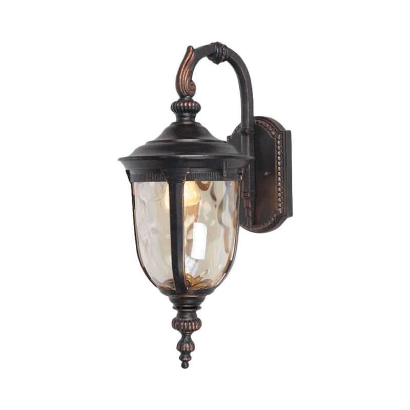 Urna Clear Dimple Glass Wall Lamphouse 1 Luz de la pared del patio de luz en negro con brazo curvo