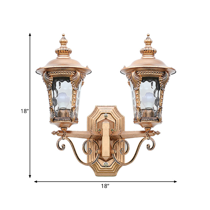 Lantern Shaped Clear Dimple Glass Wall Lighting Cottage Style 2 Heads Courtyard Wall Hanging Light in Bronze