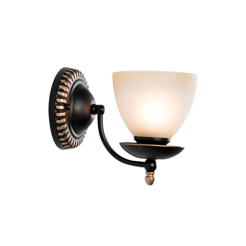 1/2-Head Bud Wall Light Fixture Traditional Black Frosted White Glass Sconce Wall Lighting for Bedroom