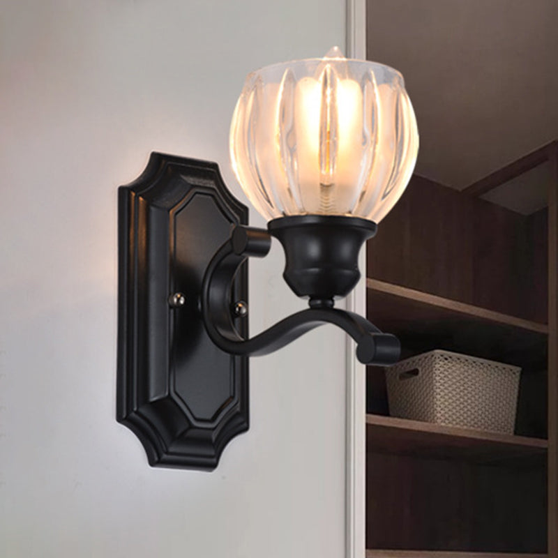 Globe Living Room Wall Sconce Vintage Frosted Glass 1-Light Black Wall Mounted Light Fixture