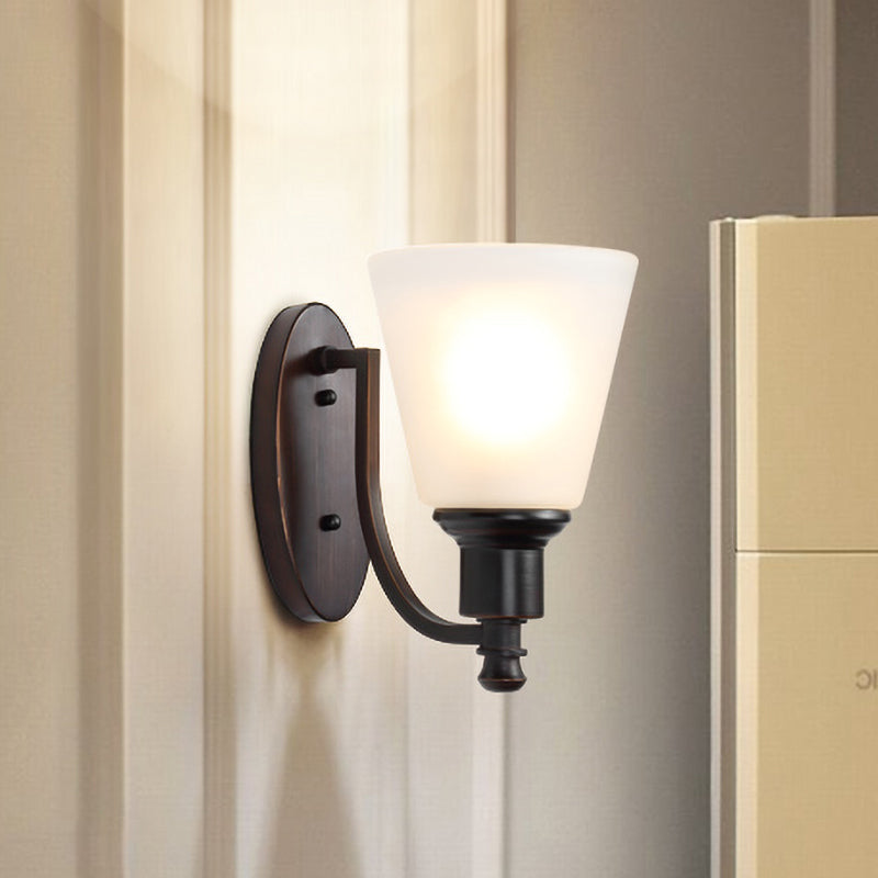 Luce con la parete di vetro di latte conico vintage 1 testa di scarico da parete del soggiorno in nero