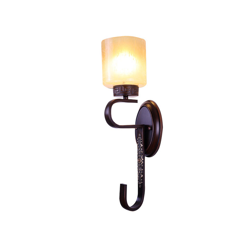 Amber Glass Kolom SCONCE LICHT RETRO 1 HOOFDE WACHTKAMER WANDELLICHTING BELANGTE IN ZWART