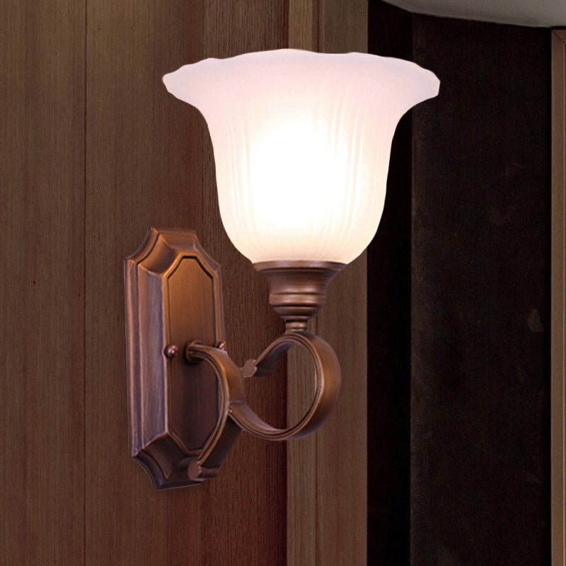 1/2-Light Ivory Glass Sconce Lamp Retro Coffee Blossom Living Room Wall Mounted Light Fixture