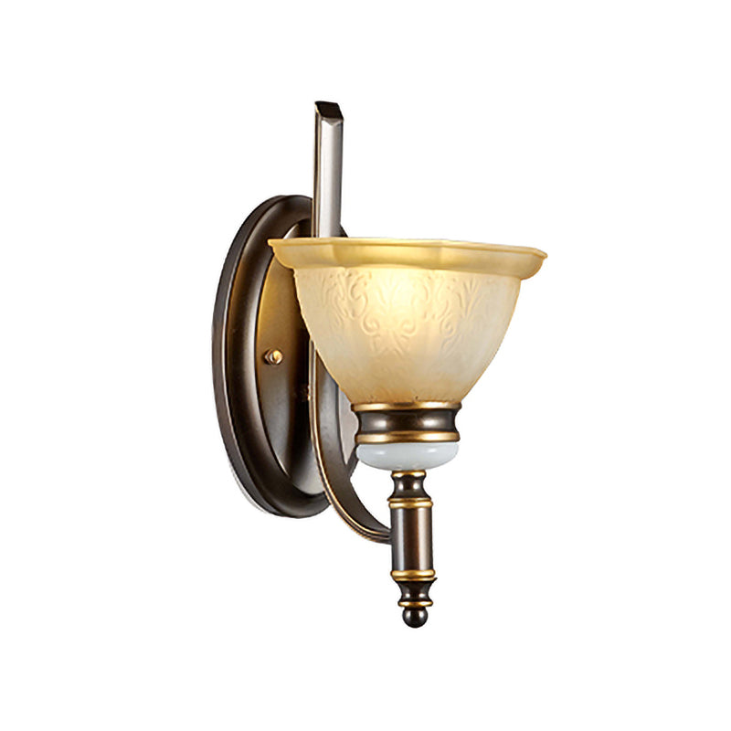 Curvy Arm Frosted Glass Sconce Traditionalism 1/2-Bulb Living Room Wall Mounted Lamp in Black