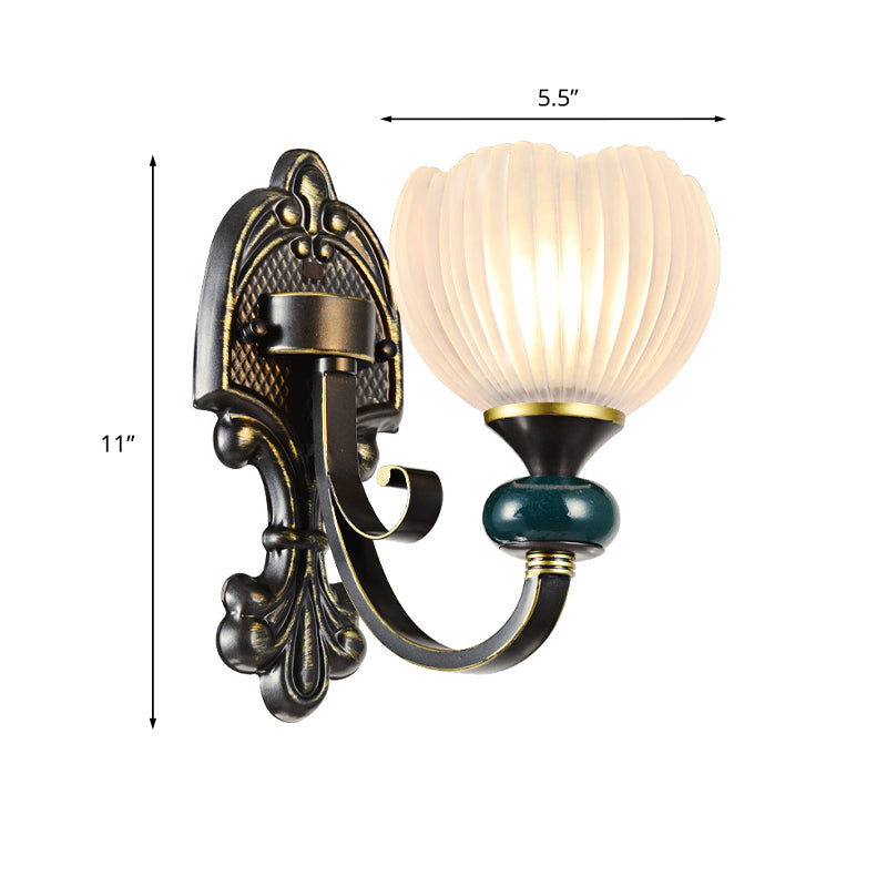 Brass Bud Wall Sconce Lighting Traditional Ribbed Glass 1/2-Head Living Room Wall Lamp Fixture