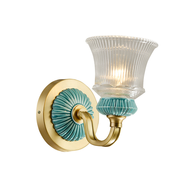 Klassiek Bell Wall Lighting Fecture 1 Head Clear Prismatic Glass Wand SCONCE Licht in goud voor slaapkamer