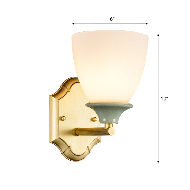 Cream Glass Gold Wall Lamp Bud 1 Bulb Traditionalist Wall Light Fixture with Straight Arm