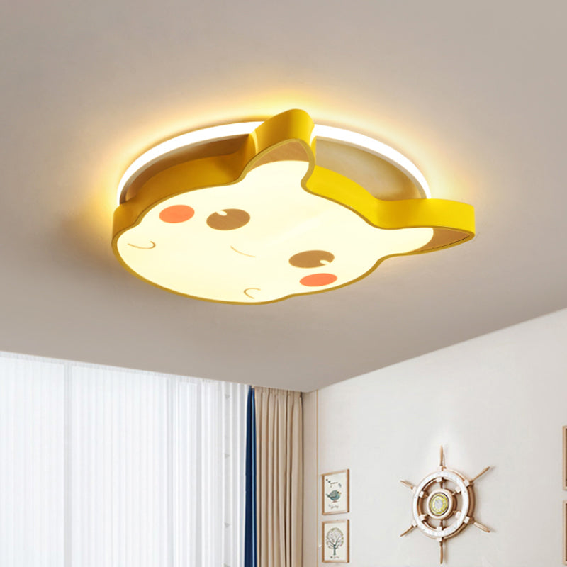 Cartoon Animal Flush Mount Light Acrylic LED Kids Bedroom Ceiling Flush in Yellow, Warm/White Light