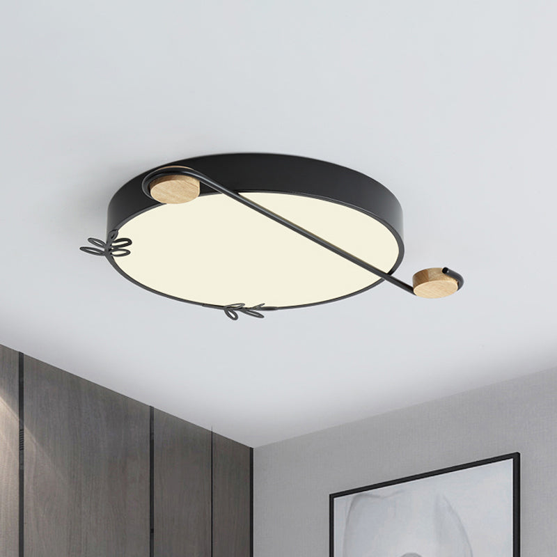 Nordic Geometric Ceiling Lighting Acrylic Living Room LED Flush Mount Light in Grey/White/Black-Wood with Sprig Decor