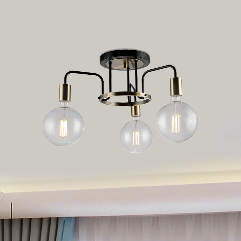 Verre transparent noir et or Semi Flush Lighting Vintage Vintage 3/5 Bulb salon Flush Plafond Lampe