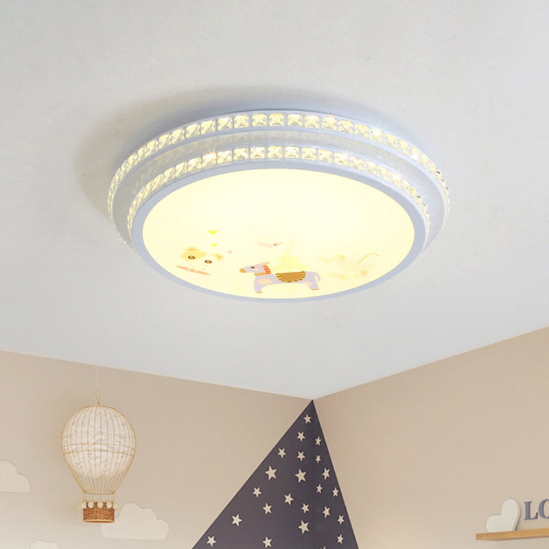 2 Tiers Crystal-Encrusted Ceiling Lamp Modern White LED Flush Mount Lighting with Cartoon Pattern