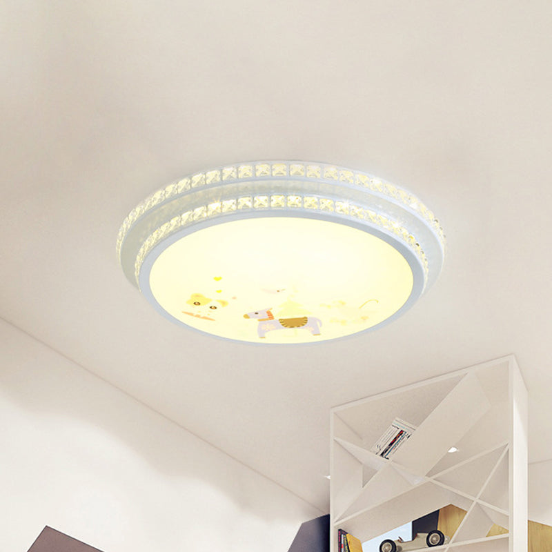 2 Tiers Crystal-Encrusted Ceiling Lamp Modern White LED Flush Mount Lighting with Cartoon Pattern