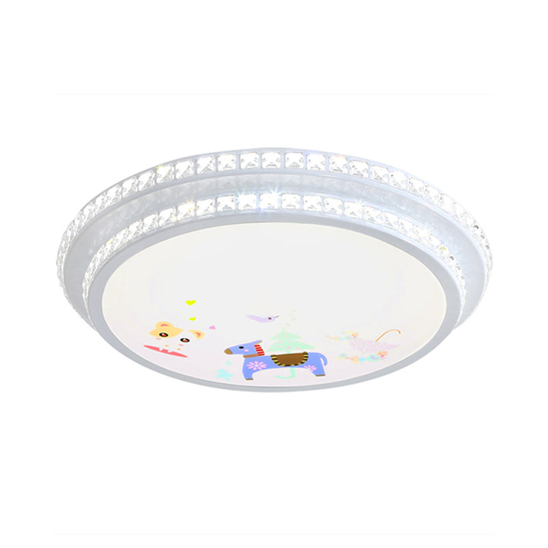 2 Tiers Crystal-Encrusted Ceiling Lamp Modern White LED Flush Mount Lighting with Cartoon Pattern
