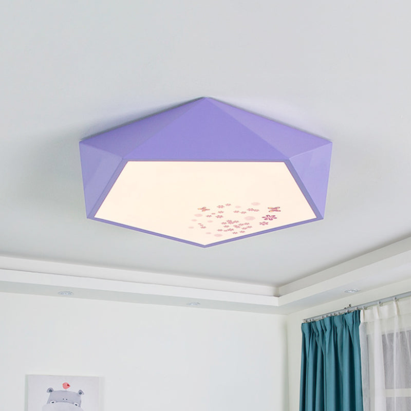 Purple Faceted Pentacle Ceiling Lighting Macaron Iron LED Flush Mount Recessed Lighting with Flower Pattern