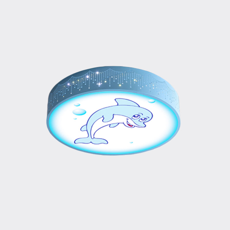 Kinder Schlafzimmer LED Flush Mount Licht Karikatur Blau/Weiß Deckenbefestigung mit Delphin/Hai/Fisch Acryl Schatten