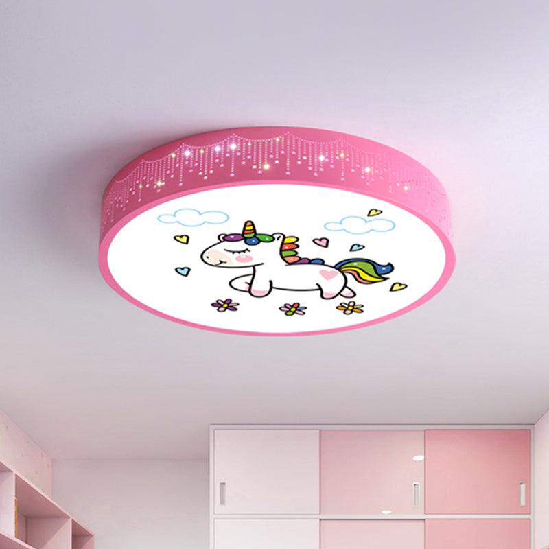 Lámparas LED incrustadas de dibujos animados, lámpara de techo con patrón de Unicornio rosa / azul, con pantalla de acrílico