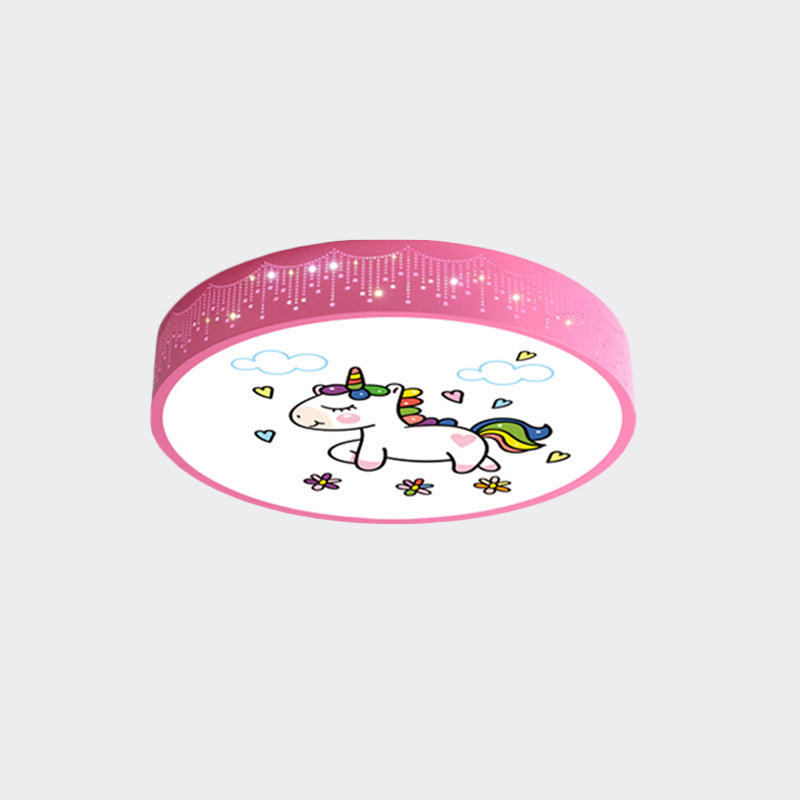 Lámparas LED incrustadas de dibujos animados, lámpara de techo con patrón de Unicornio rosa / azul, con pantalla de acrílico