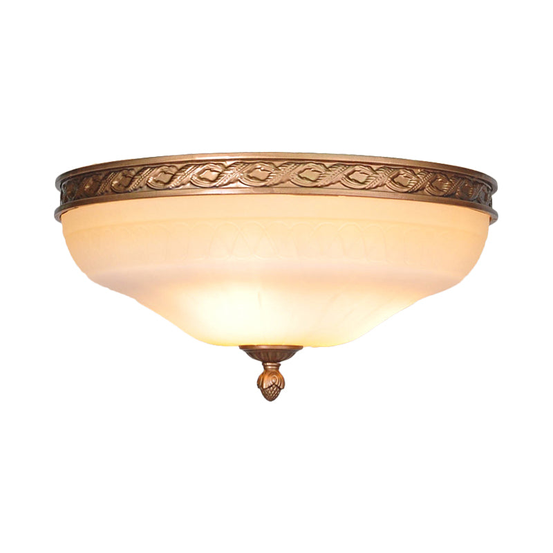 Bronze Bowl Flush Mount Lighting Country Frosted Glass 3/5 Lights Living Room Ceiling Light, 14"/16.5"/20" W