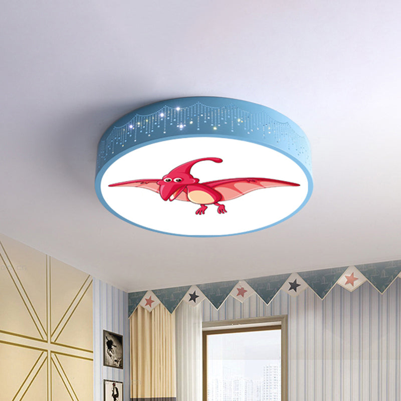 Hollowed Out Iron LED Flush Mount Cartoon Red/Blue/Green Ceiling Light Fixture with Dinosaur Pattern