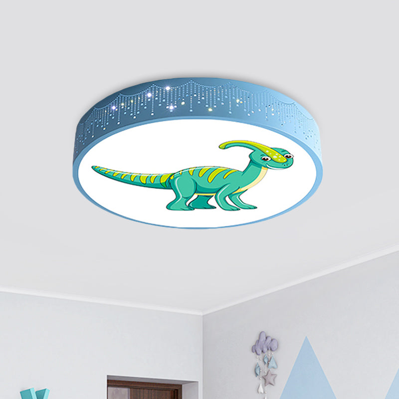 Hollowed Out Iron LED Flush Mount Cartoon Red/Blue/Green Ceiling Light Fixture with Dinosaur Pattern