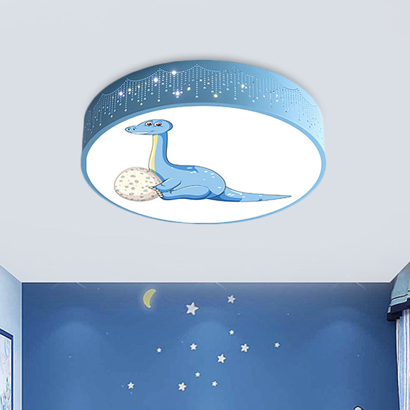 Hollowed Out Iron LED Flush Mount Cartoon Red/Blue/Green Ceiling Light Fixture with Dinosaur Pattern