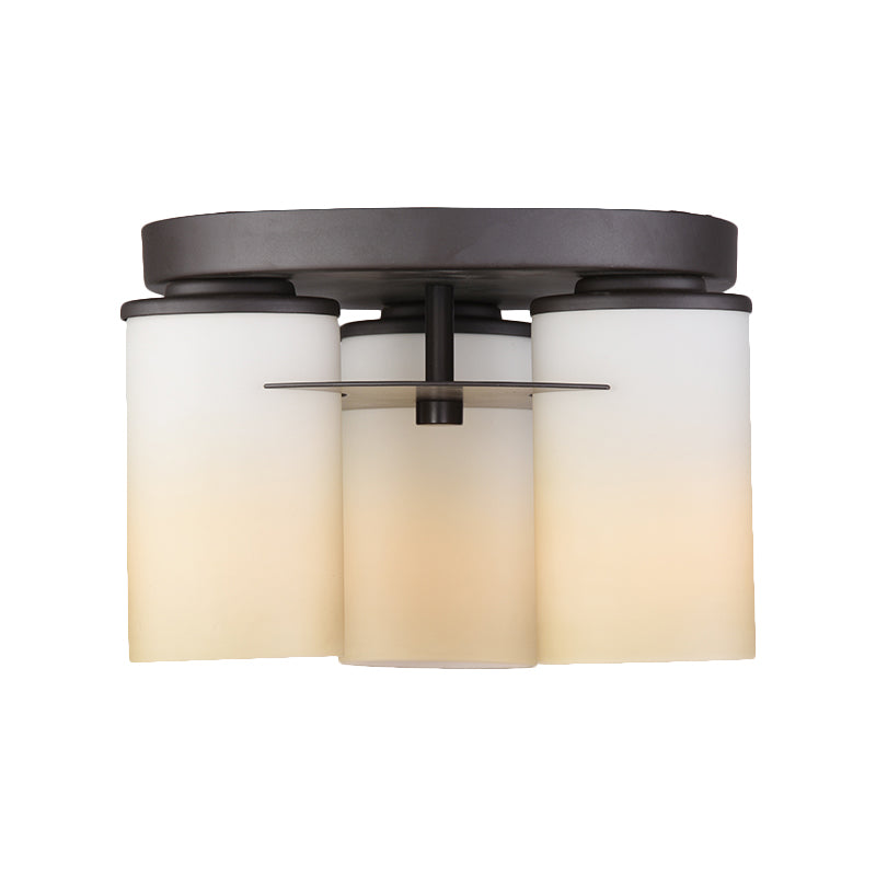 Lámpara de techo de cilindro de campo 3 Bulbos de vidrio blanco Semi Flush Mount Lights para dormitorio