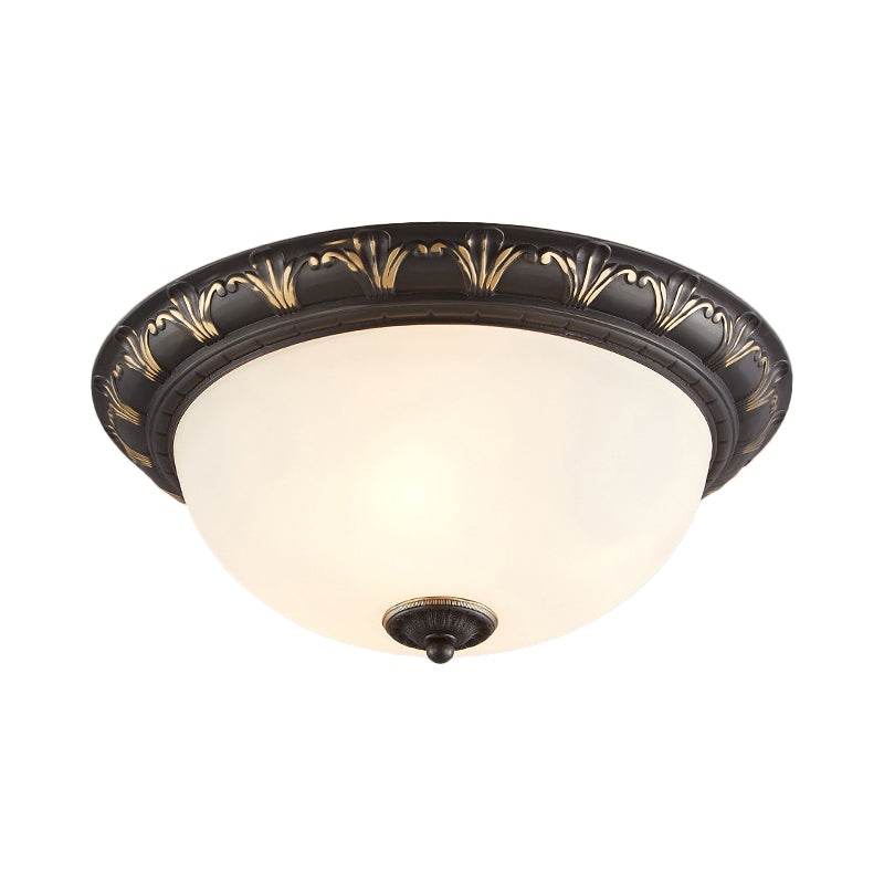 Black 2/3 Heads Ceiling Flush Countryside White Glass Dome Flush Mount Light Fixture for Bedroom, 12"/15.5" W